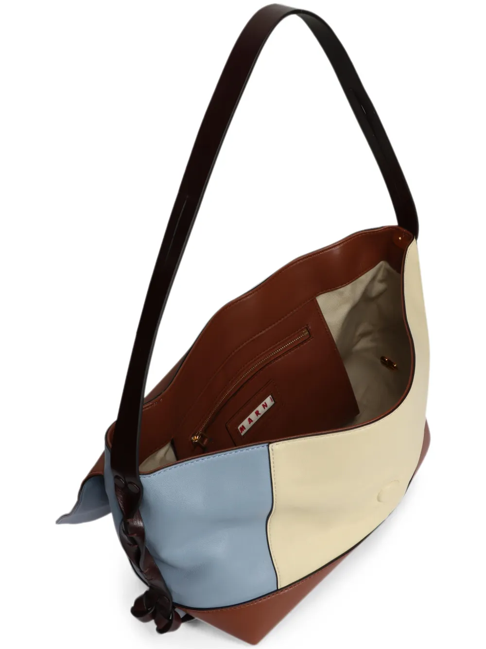Marni Leren schoudertas met colourblocking Beige