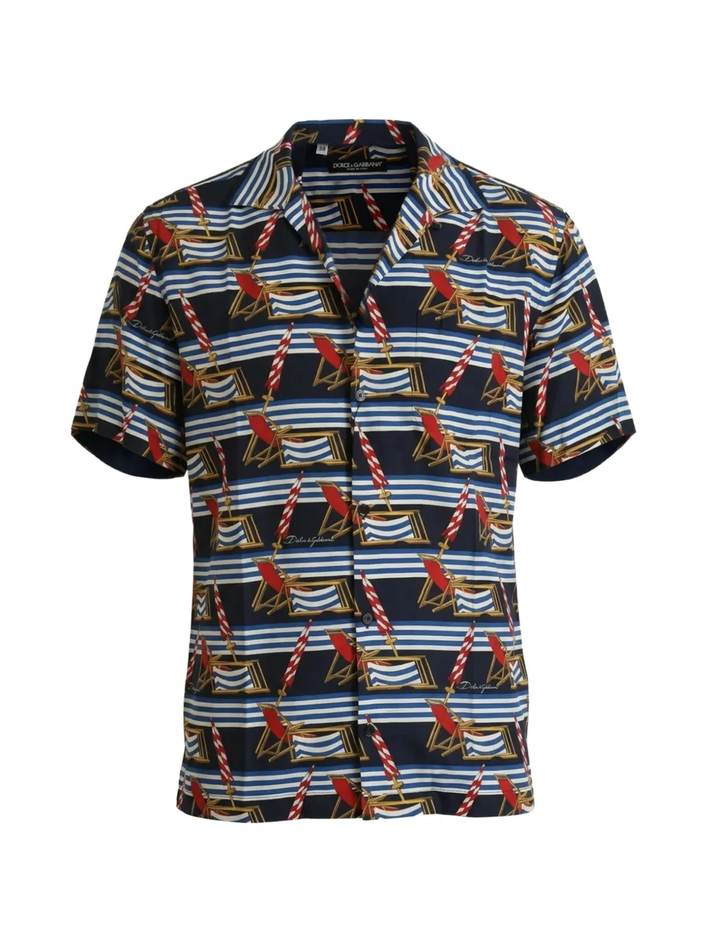Dolce & Gabbana Gestreiftes Hemd mit Strandstuhl-Print - Blau