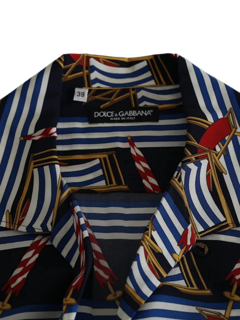 Dolce & Gabbana Gestreept overhemd met strandstoelprint Blauw