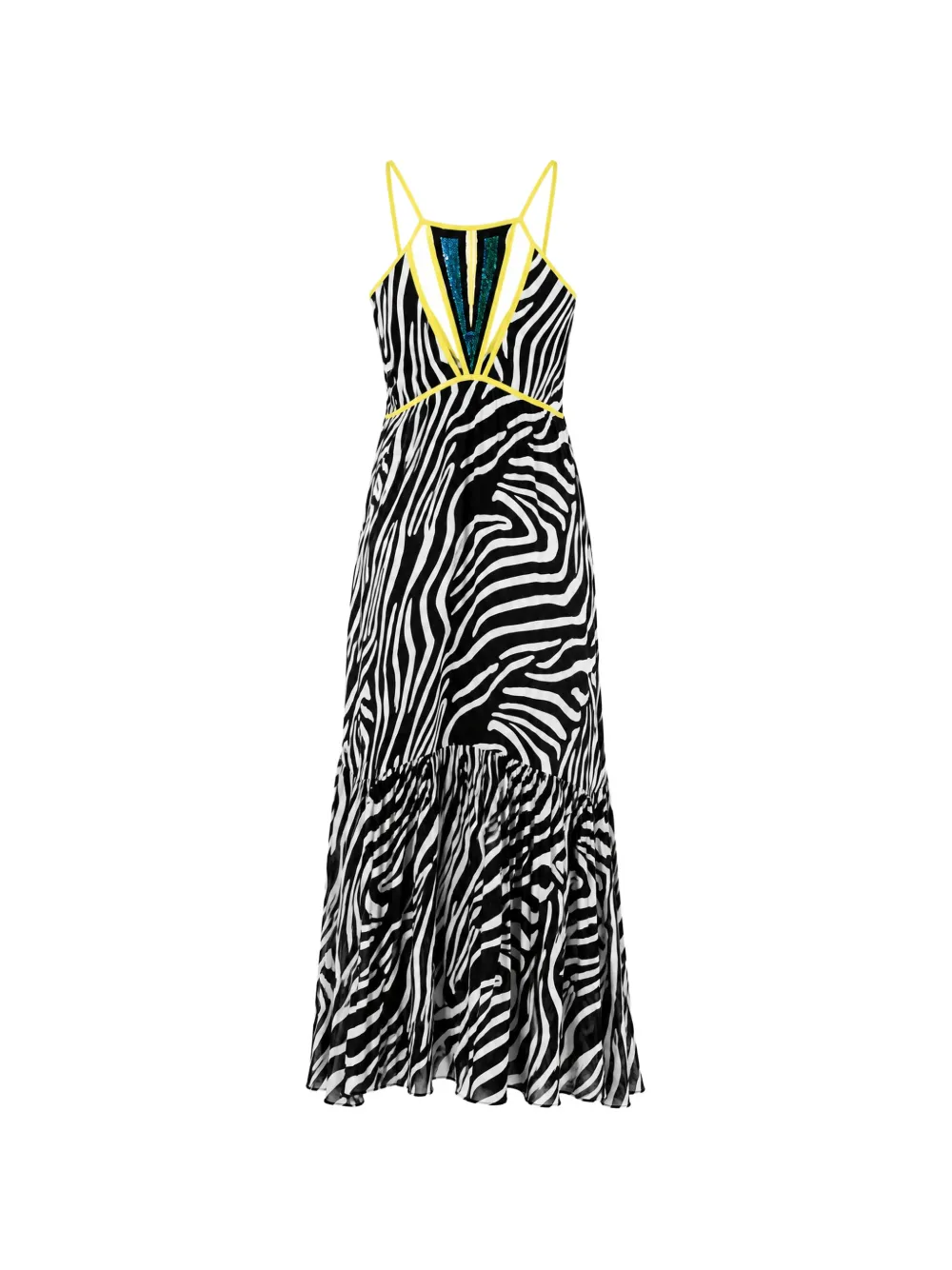 Patrizia Pepe Maxi-jurk met zebraprint en ruches Zwart