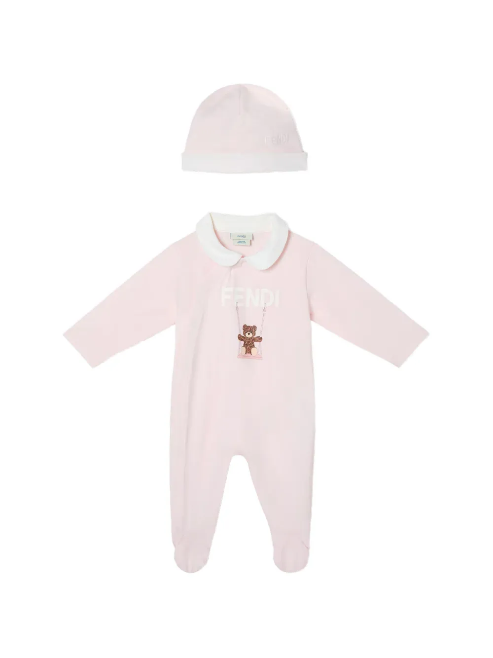 Fendi Kids teddy bear motif bib and hat set - Rosa