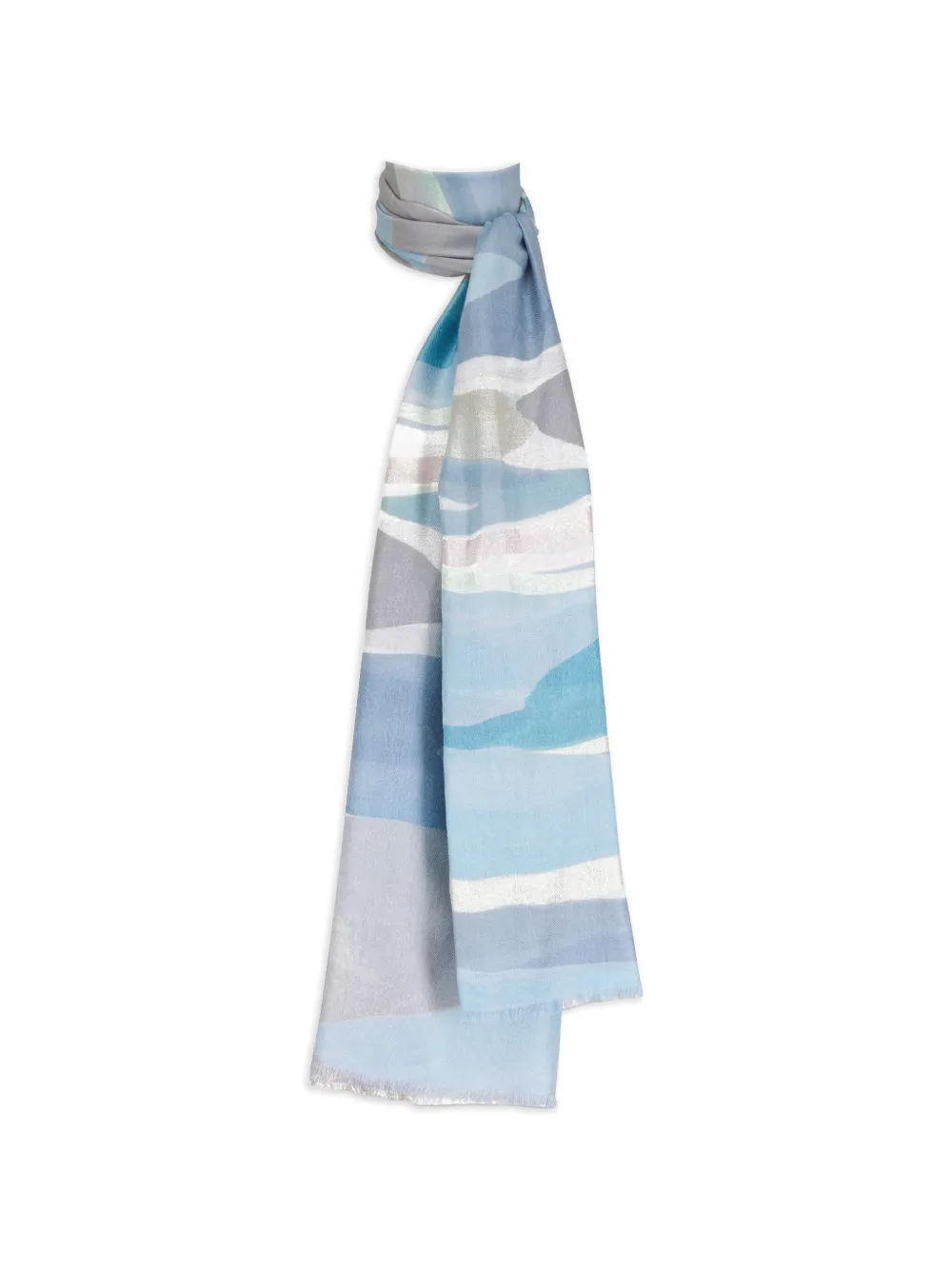 Kinross Cashmere Sciarpa con motivo astratto e frange - Blu