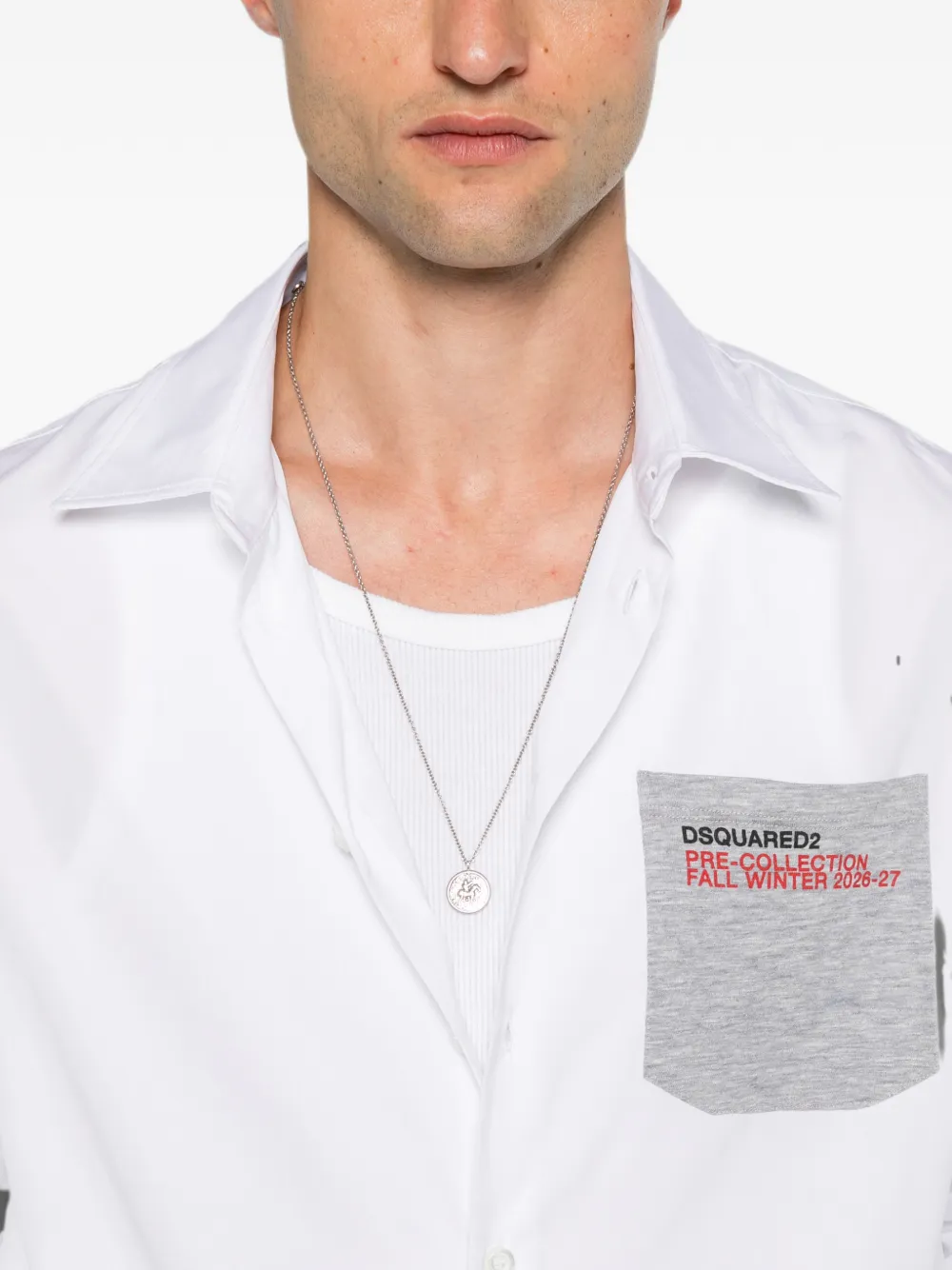 DSQUARED2 Overhemd met opgestikte zak logoprint en verlaagde schouders Wit