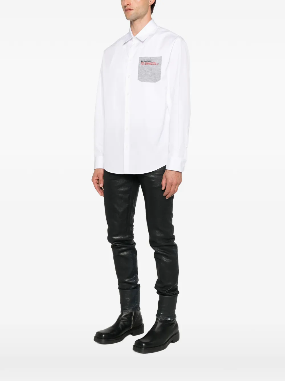 DSQUARED2 Overhemd met opgestikte zak logoprint en verlaagde schouders Wit