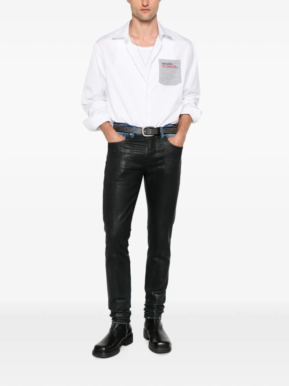 DSQUARED2 Overhemd met opgestikte zak logoprint en verlaagde schouders Wit