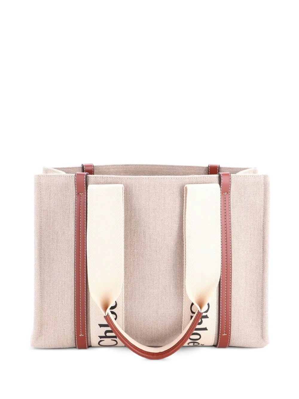 Chloé Pre-Owned Borsa tote Woody media in pelle e tela - Marrone