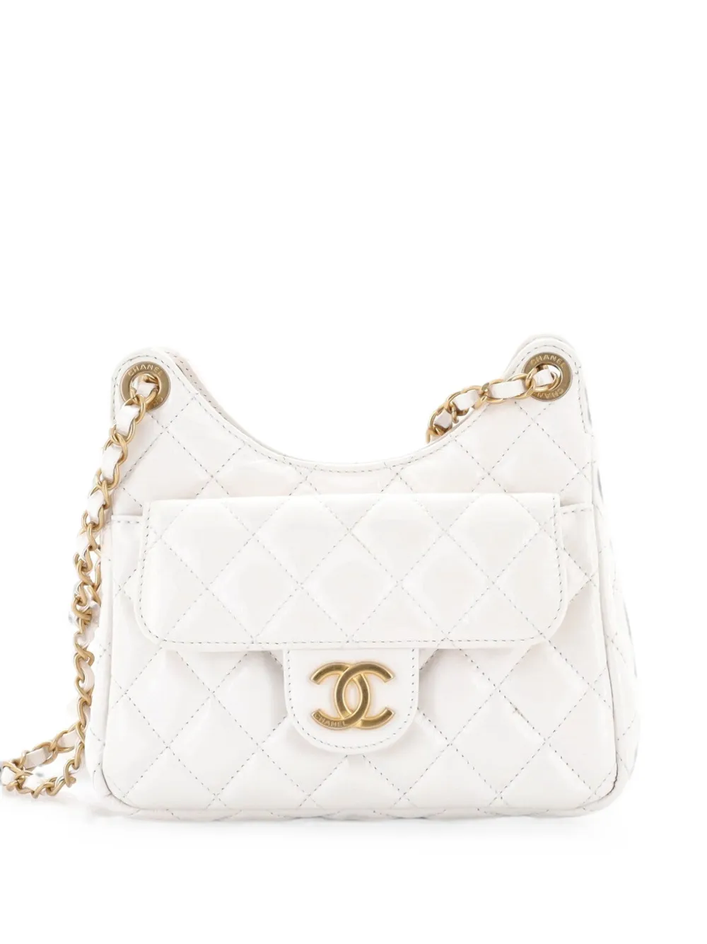 CHANEL Pre-Owned Borsa passepartout Wavy CC piccola trapuntata in pelle di vitello con effetto stropicciato - Bianco