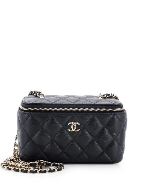 CHANEL Pre-Owned bolso de mano Link Vanity Case mini de cuero caviar acolchado con logo CC y cadena