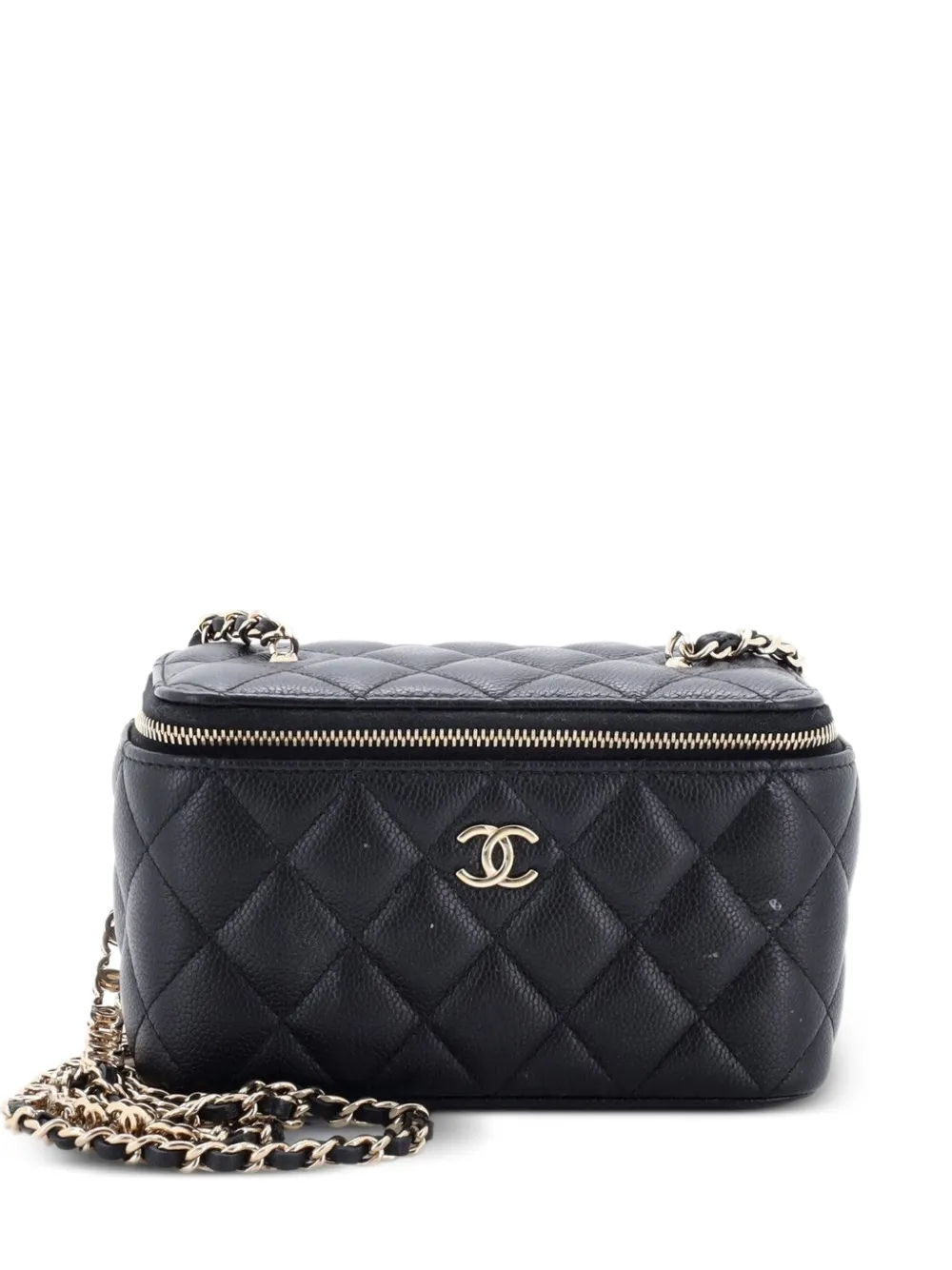 CHANEL Pre-Owned Clutch Tiny CC Link Vanity Case micro in pelle Caviar trapuntata con catena - Nero