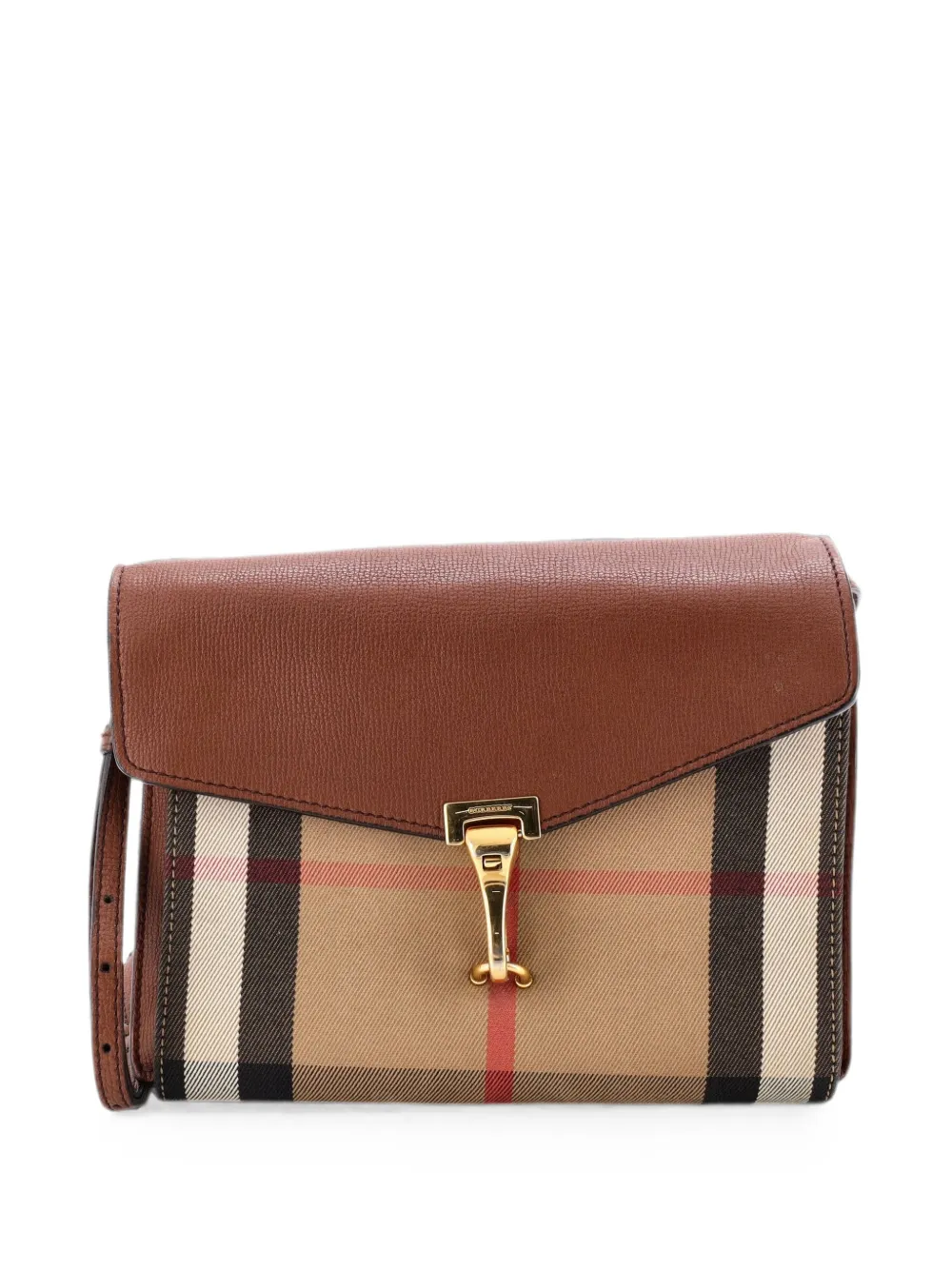 Burberry Pre-Owned Borsa a tracolla Macken piccola in pelle e tela con motivo House Check - Marrone