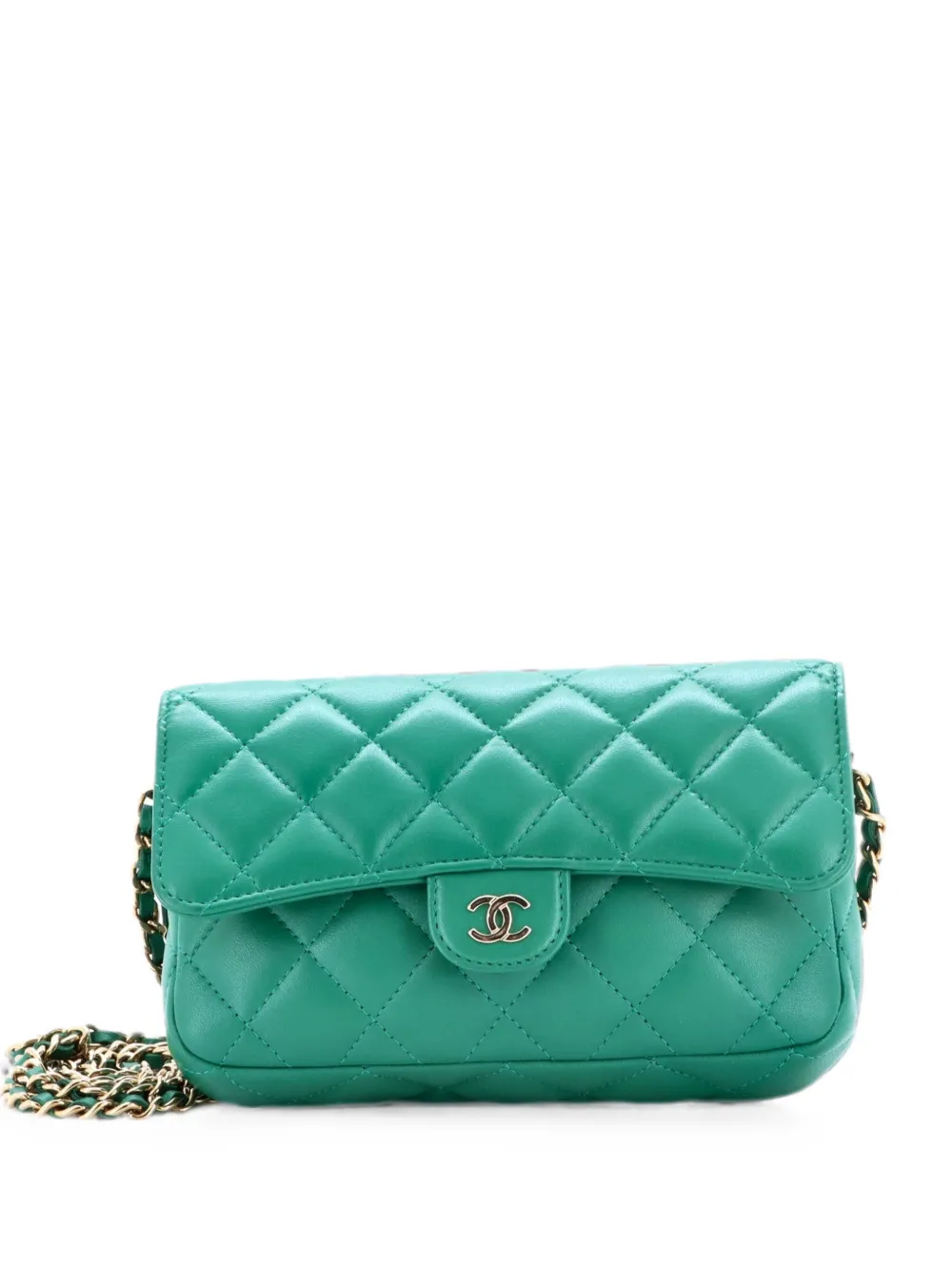 CHANEL Pre-Owned Borsa a tracolla in pelle di agnello trapuntata con battente - Verde