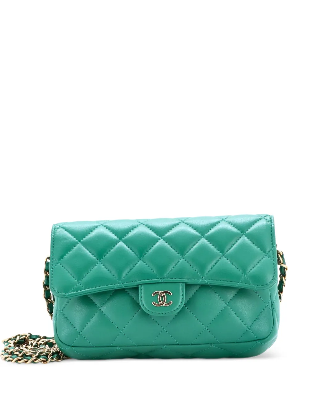 CHANEL Pre-Owned Borsa a tracolla in pelle di agnello trapuntata con battente - Verde