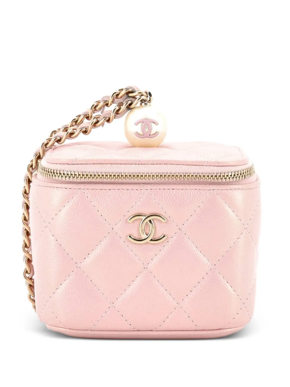 CHANEL Pre-Owned Clutch Classic Pearl Vanity Case mini in pelle Caviar trapuntata con catena - Rosa