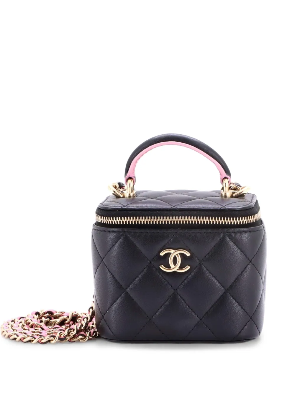 CHANEL Pre-Owned Classic Top Handle Vanity Case with Chain Quilted Lambskin Mini crossbody bag - Black