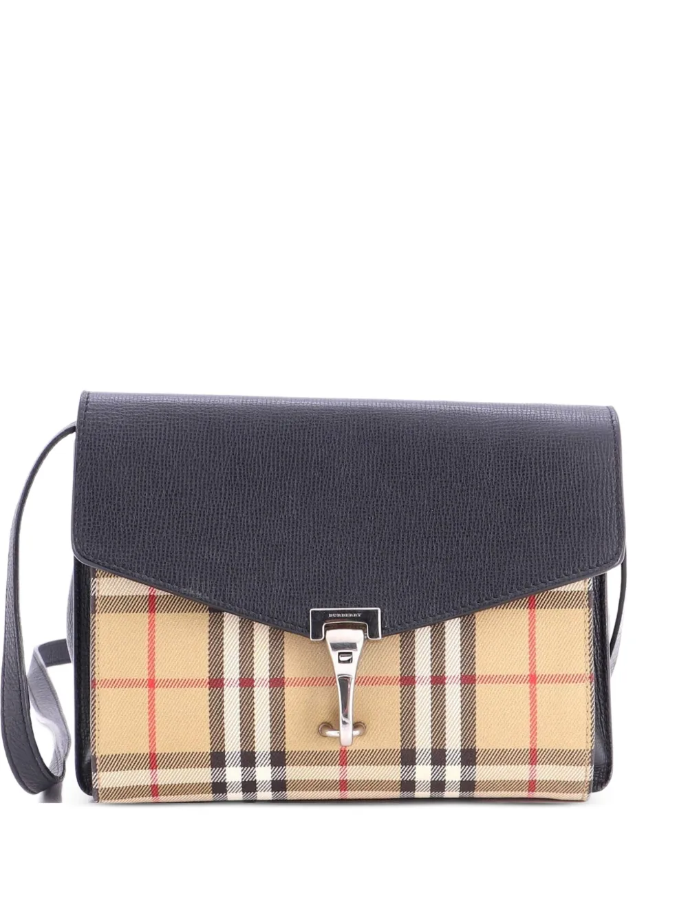 Burberry Pre-Owned Borsa a tracolla Macken piccola in pelle e tela Vintage Check - Nero