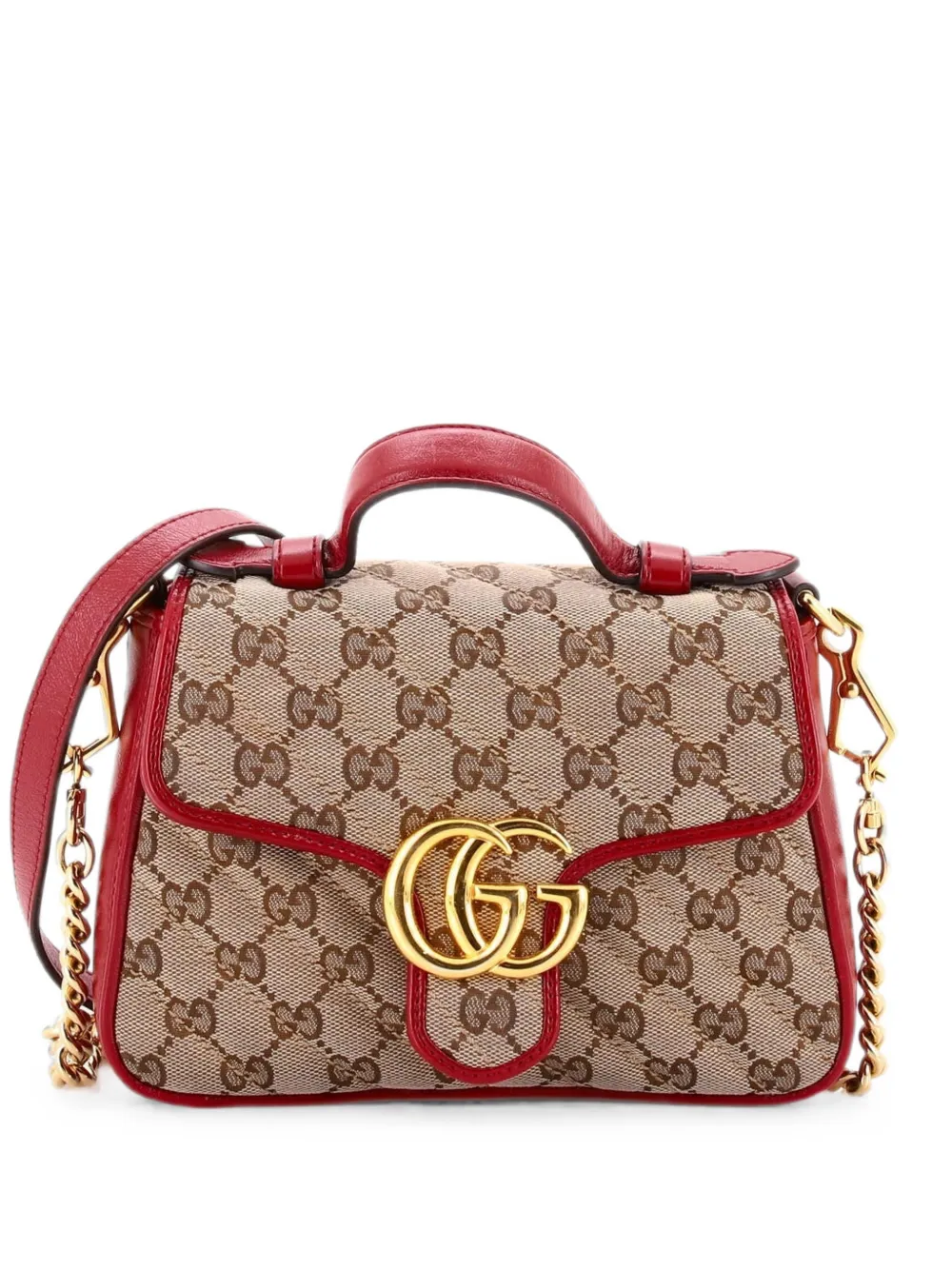 Gucci Pre-Owned GG Marmont Top Handle Flap Bag Diagonal Quilted GG Canvas with Leather Mini shoulder bag - Brown