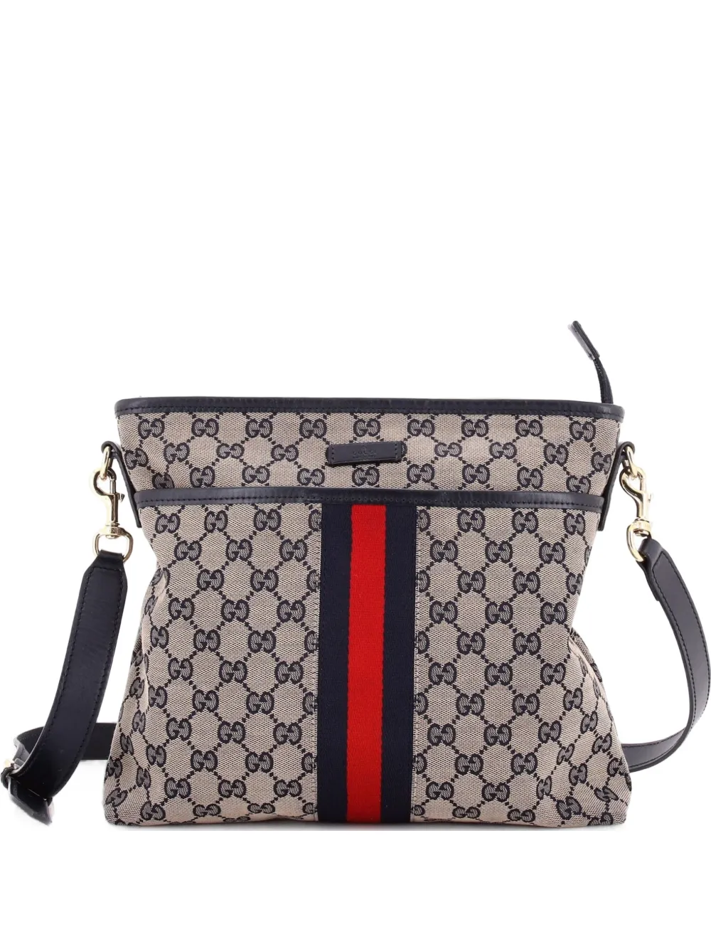 Gucci Pre-Owned Borsa a tracolla piccola in tela GG con tasca frontale e decorazione Web - Blu