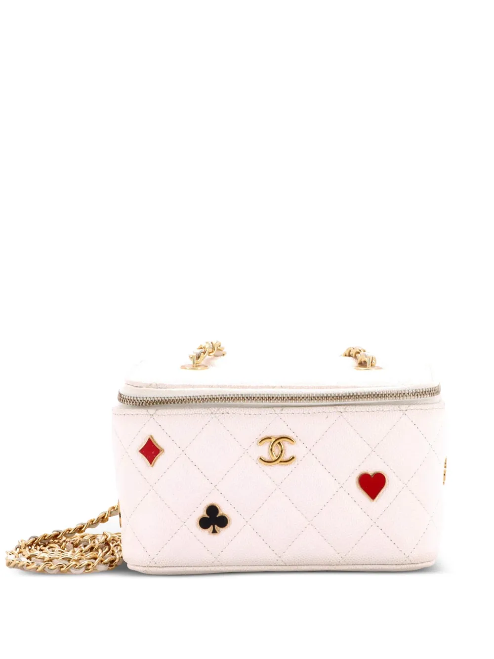 CHANEL Pre-Owned Coco Casino Vanity Case with Chain Quilted Caviar Small pouch - White