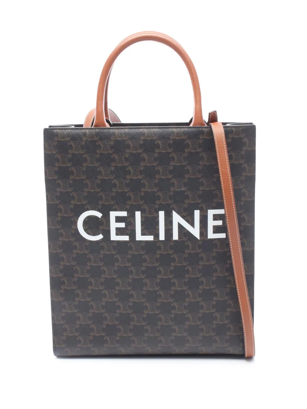 Celine Pre-Owned Borsa tote Vertical Cabas Triomphe piccola in tela cerata 2010-2026 - Marrone