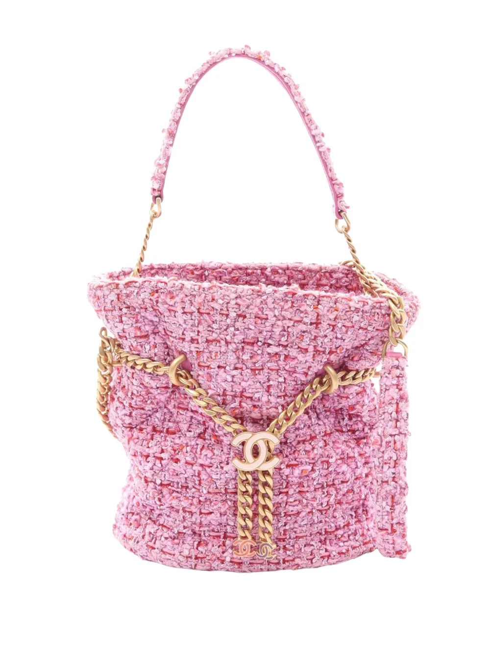 CHANEL Pre-Owned 2021-2026 CHANEL Matelasse Drawstring Bucket Bag 2WAY Fabric Pink Used Women shoulder bag