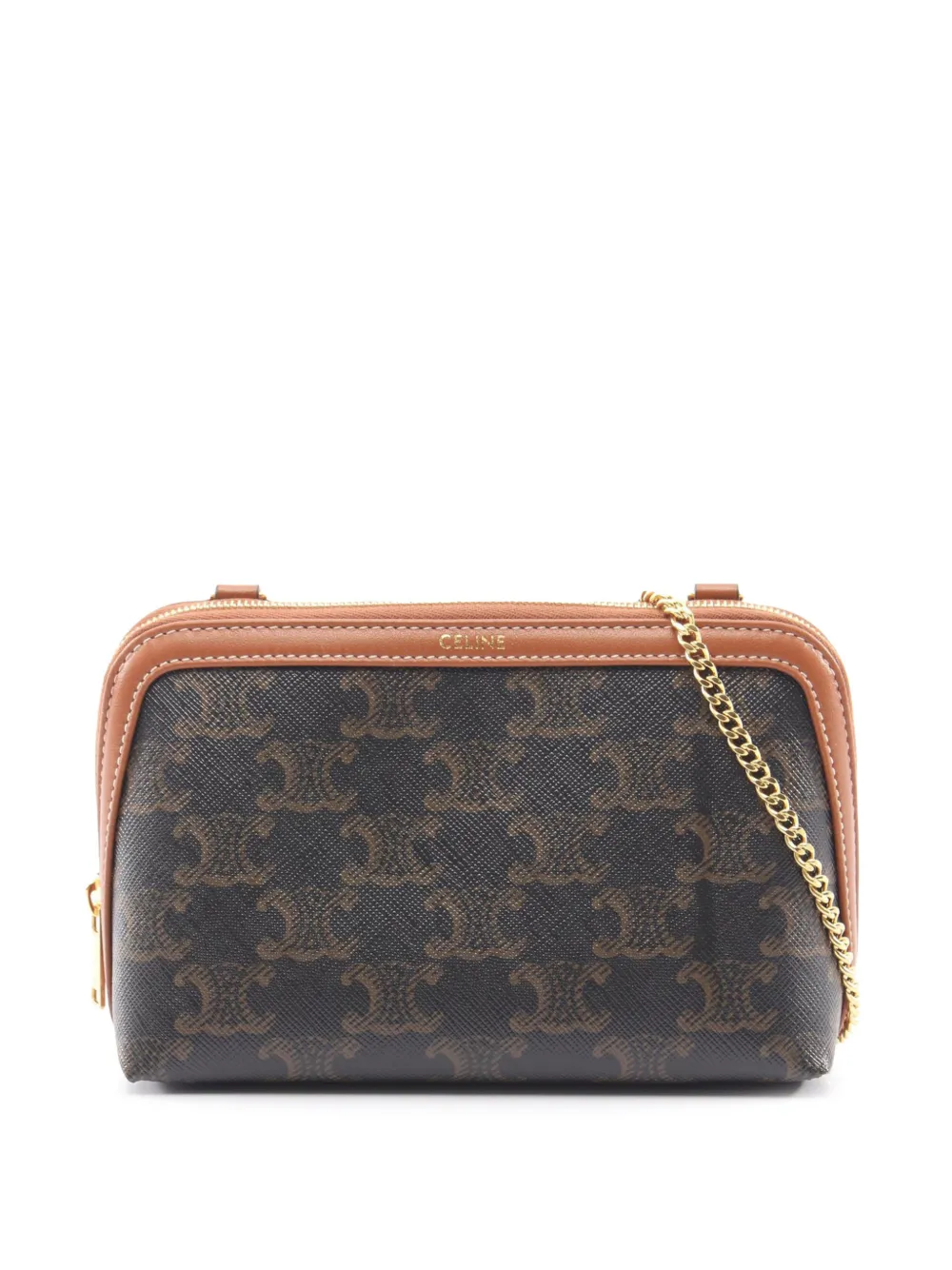 Celine Pre-Owned Borsa a tracolla Triomphe in tela cerata con catena 2010-2026 - Marrone