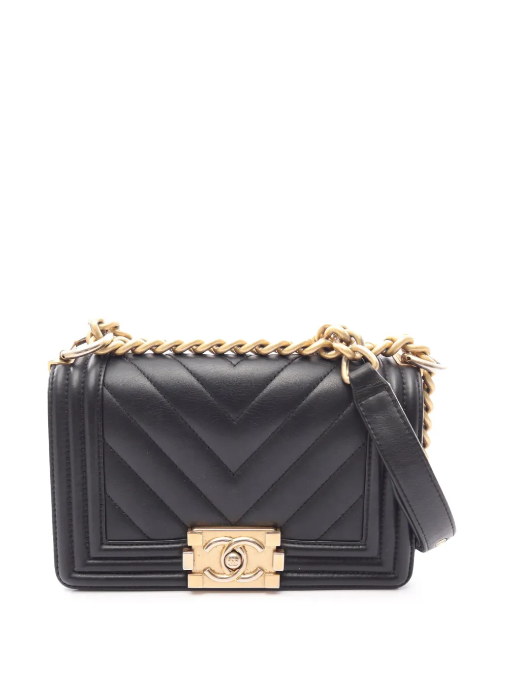 CHANEL Pre-Owned Borsa a tracolla Boy piccola in pelle di agnello con motivo chevron 2019 - Nero