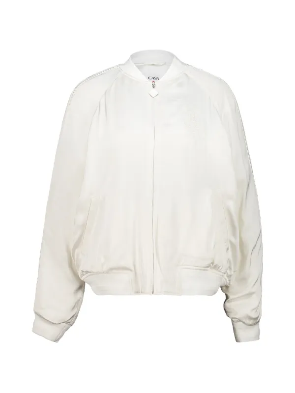 Casablanca Embroidered Satin Bomber Jacket in White