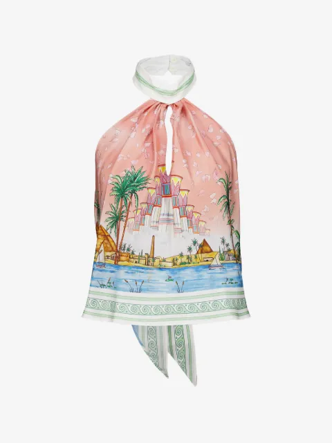 Casablanca graphic-print halterneck top