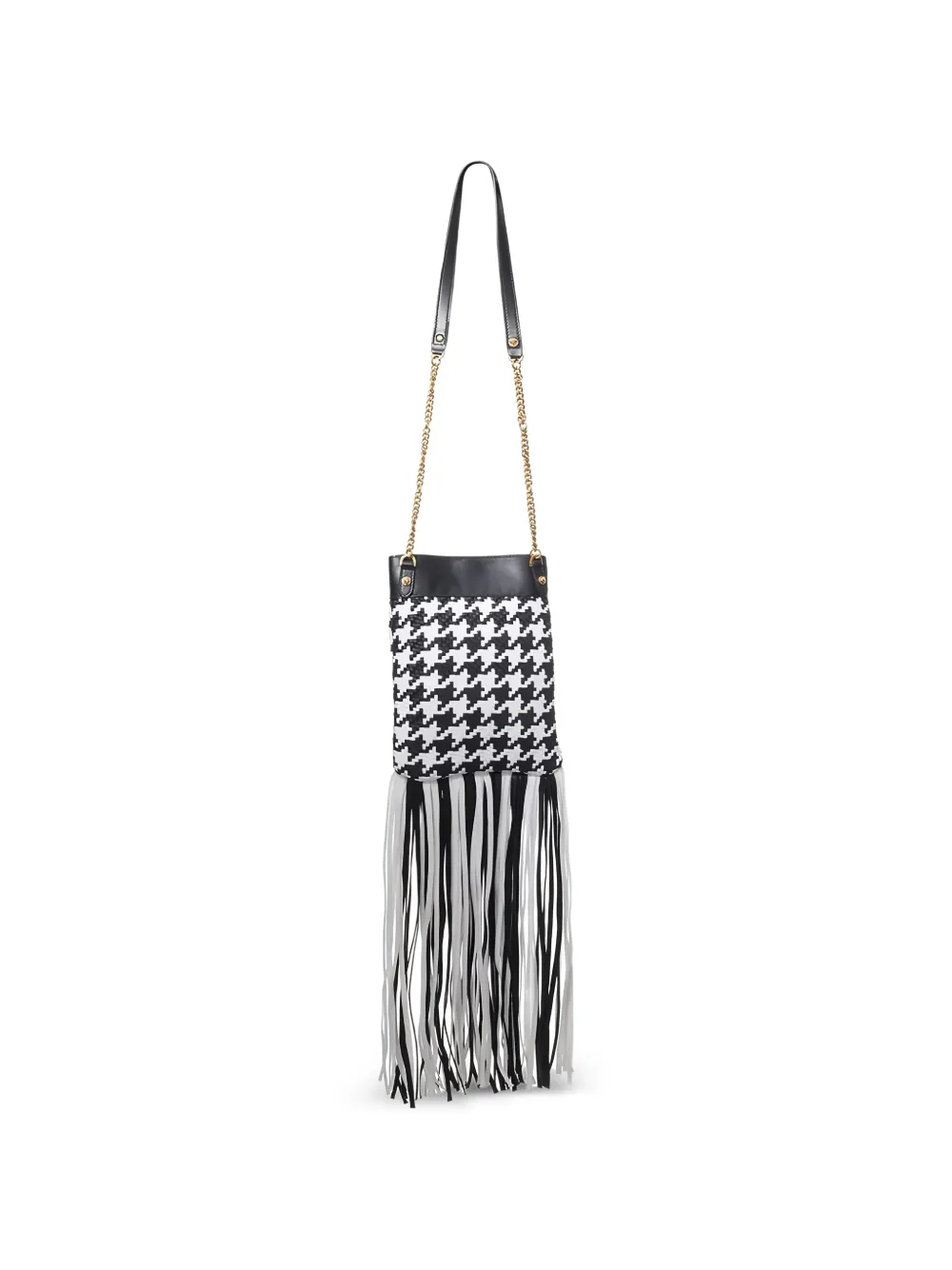 Versace Schoudertas met pied-de-poule print en franje Zwart