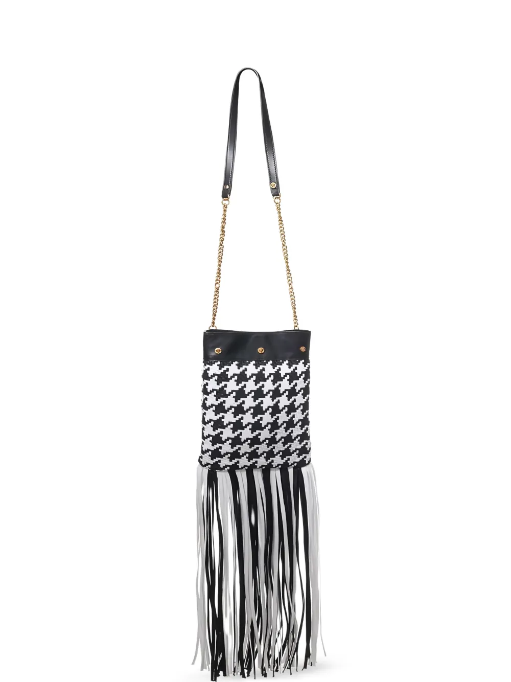 Versace houndstooth-pattern fringed-hem shoulder bag