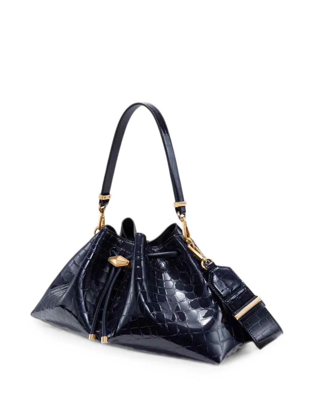 Jimmy Choo Medium Cinch schoudertas met krokodillen-reliëf Blauw