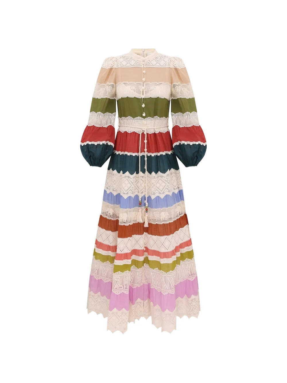 ZIMMERMANN Indra lace-panelled tiered maxi dress - Neutrals