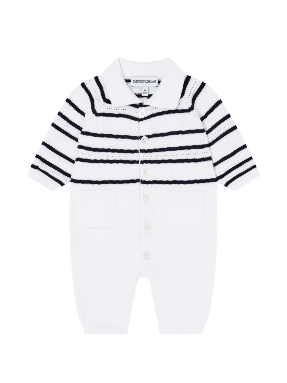 Emporio Armani Kids striped pointelle-knit romper - White