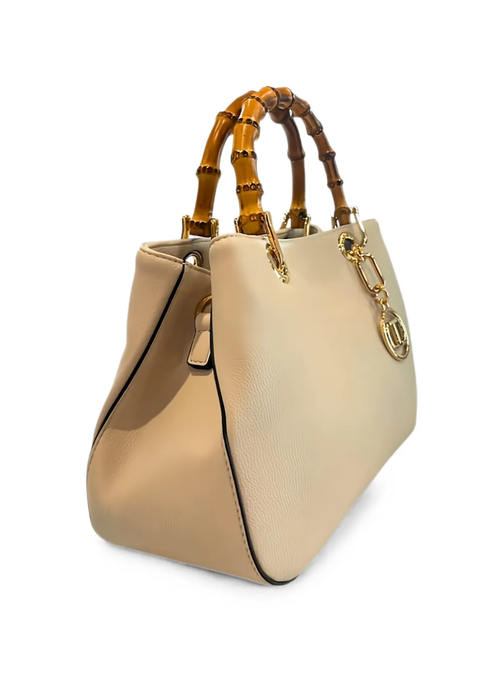 TWINSET Bewerkte shopper met bamboe handgreep Beige