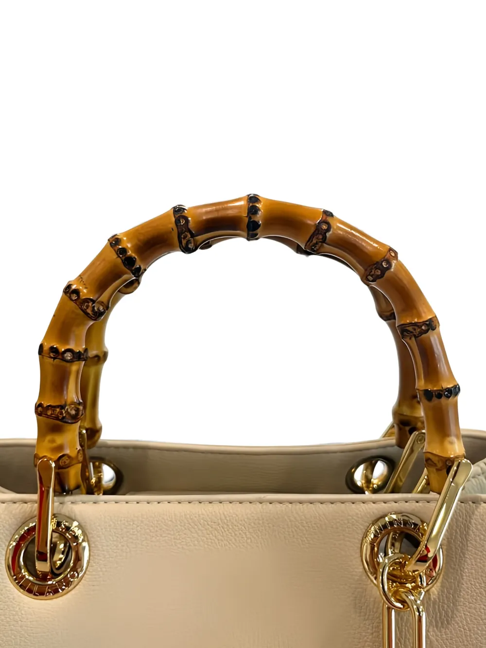 TWINSET Bewerkte shopper met bamboe handgreep Beige
