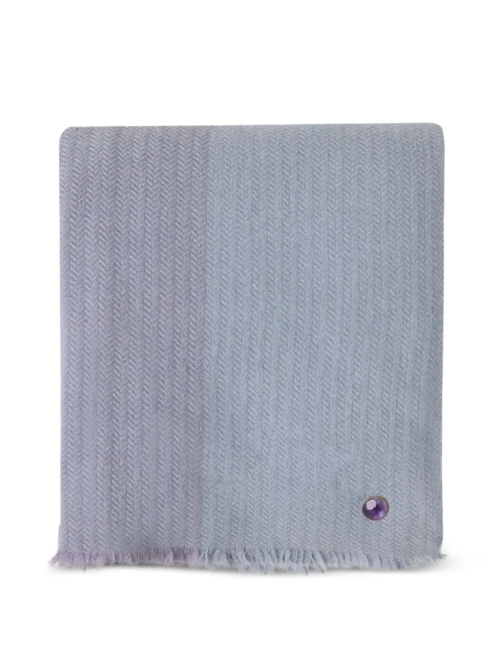 GOD'S TRUE CASHMERE Starlight herringbone-weave amethyst-embellishment frayed blanket - Blau
