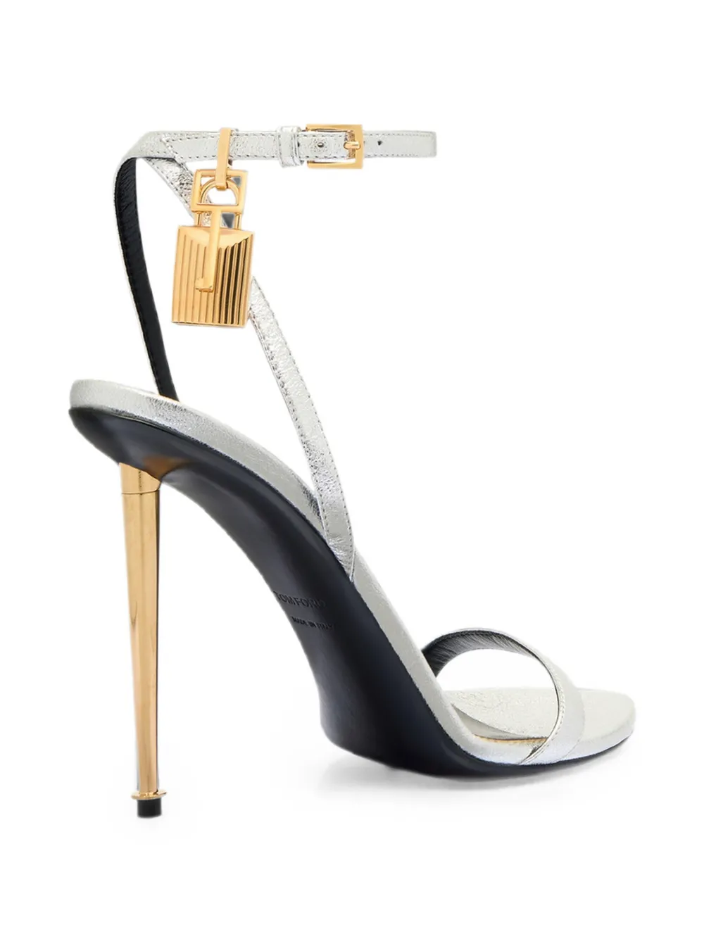TOM FORD padlock-detail metallic sandals Zilver