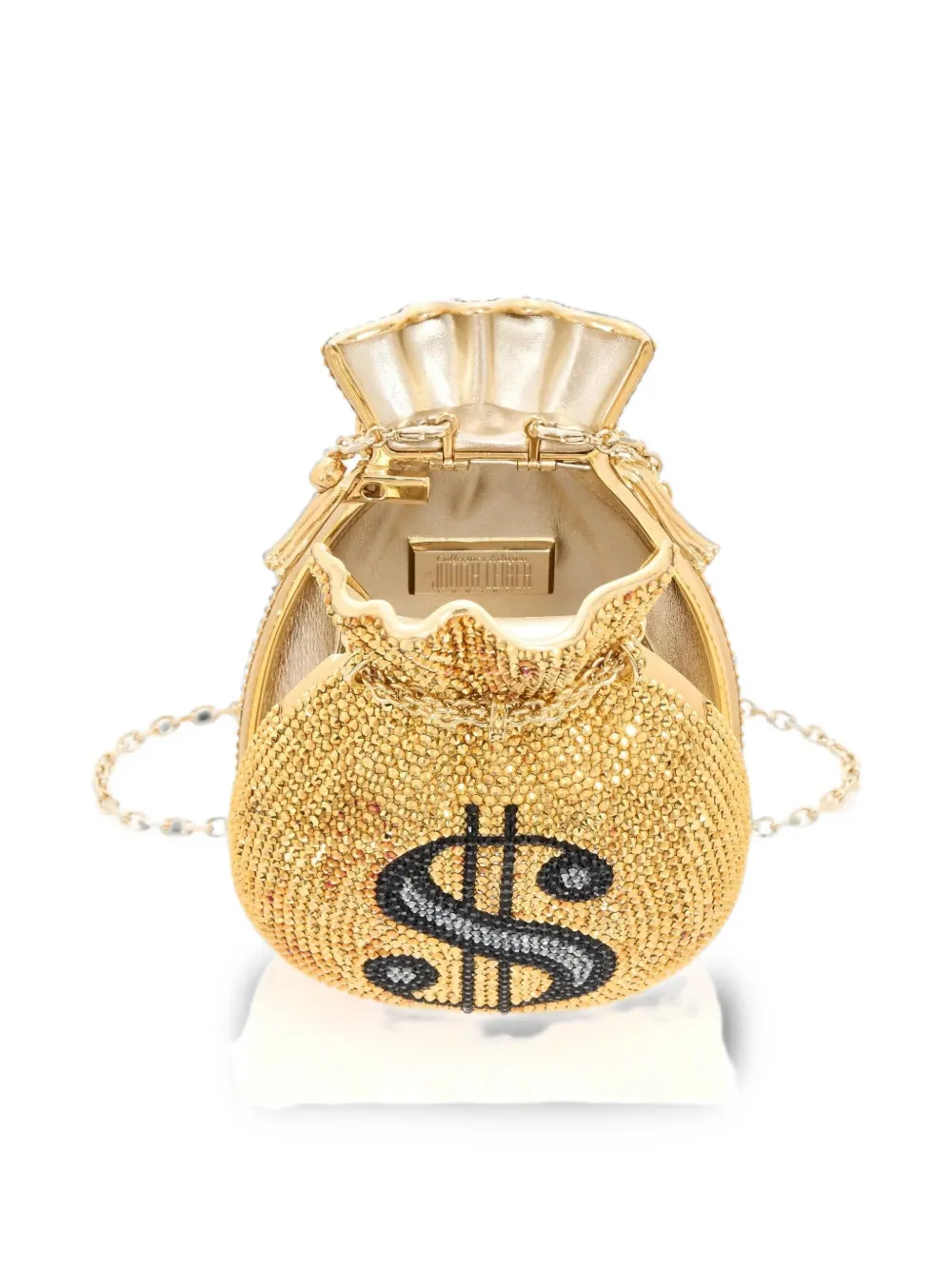 Judith Leiber Clutch verfraaid met kristallen en dollarteken Goud