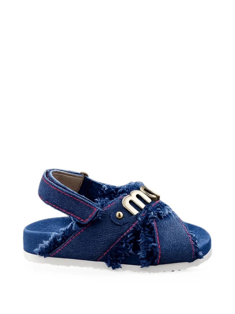 Mou Kids frayed-edges logo-plaque sandals Blauw