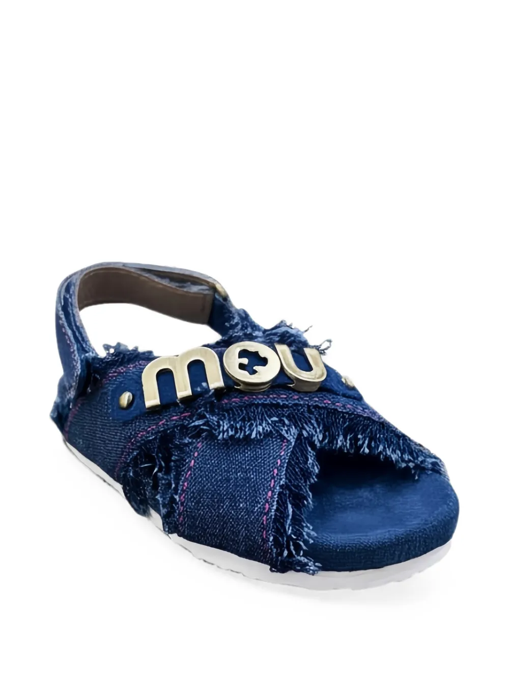 Mou Kids frayed-edges logo-plaque sandals Blauw