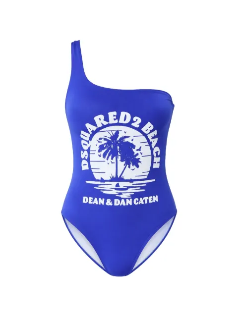 DSQUARED2 logo-print one-shoulder swimsuit