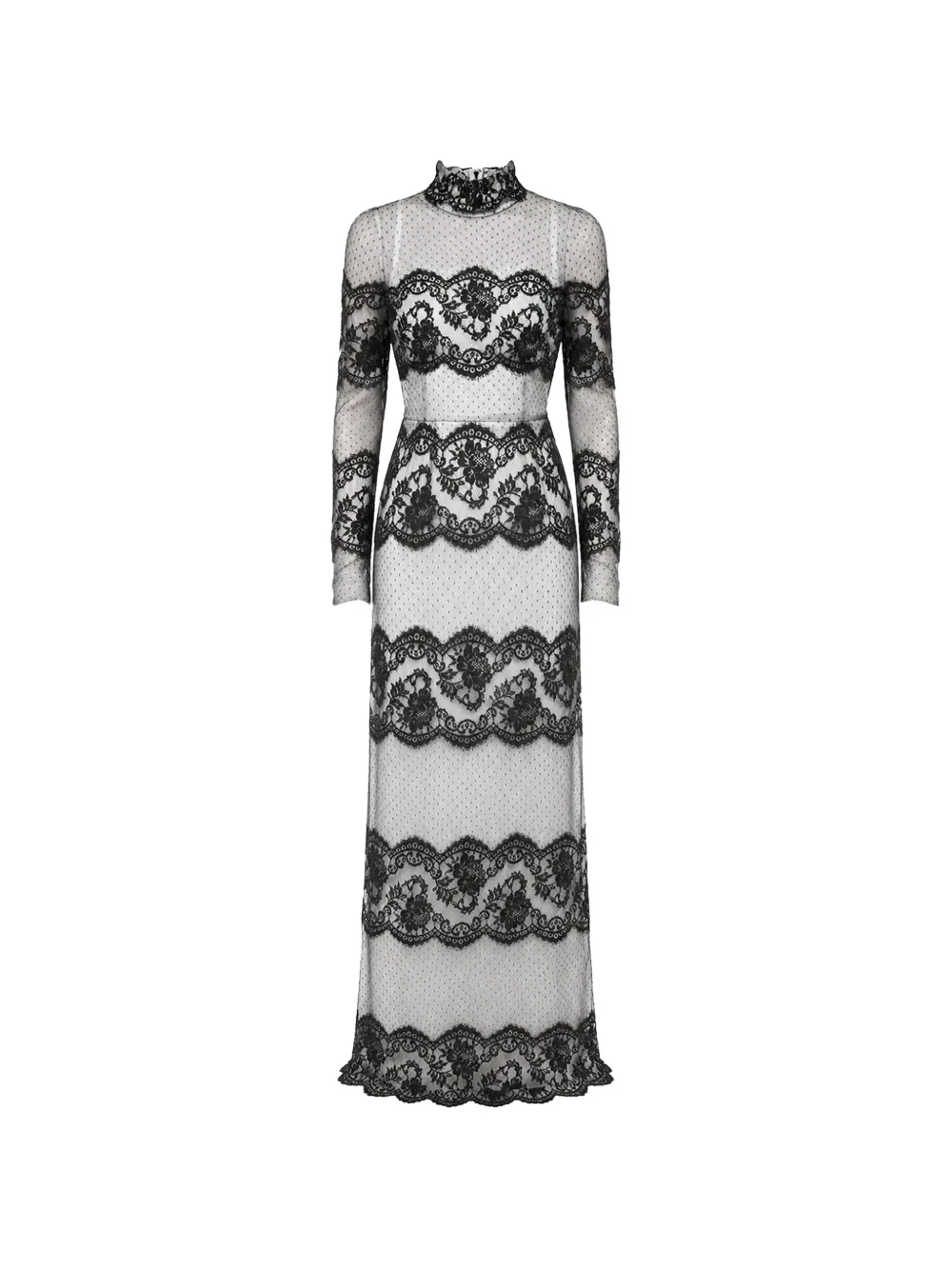 Dolce & Gabbana Abito lungo a pois con inserti in pizzo a fiori - Bianco