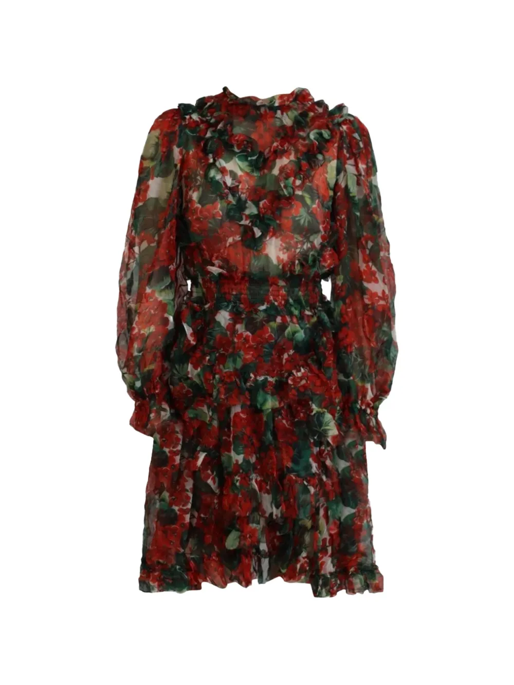 Dolce & Gabbana Abito corto a fiori con ruches - Rosso