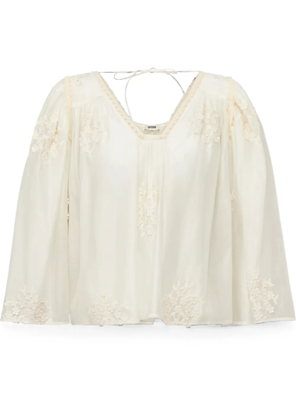 Drykorn Ismara blouse met geborduurde bloemen en kant Beige