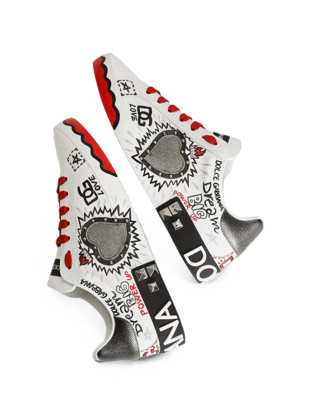 Dolce & Gabbana graffiti-print heart-patch sneakers Wit