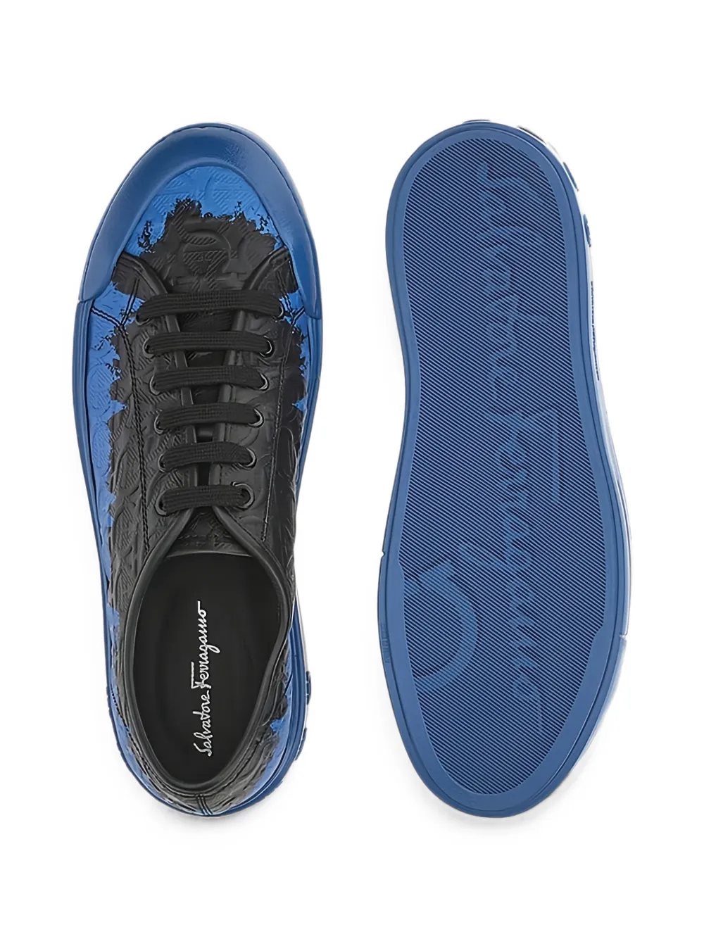 Ferragamo Gancini-embossed paint-splatter sneakers Zwart