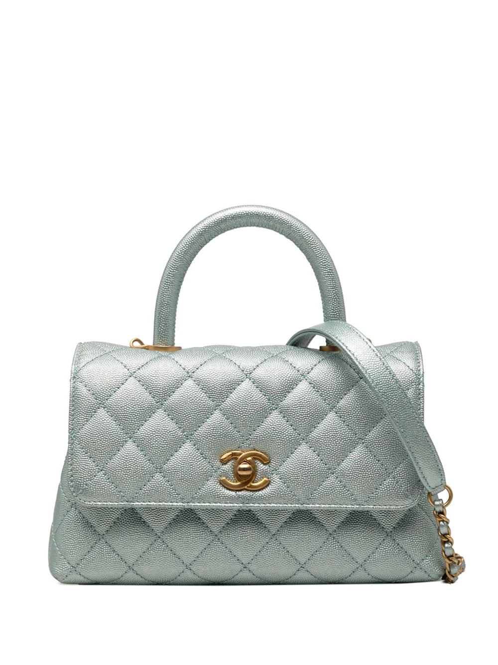 CHANEL Pre-Owned Borsa a tracolla Coco Chain mini in pelle Caviar con manico 2021-2026 - Blu