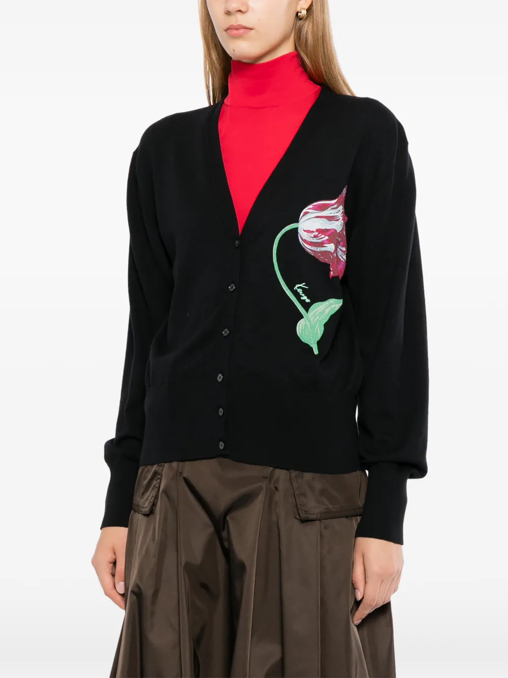 Kenzo Vest met V-hals en bloem intarsia Zwart