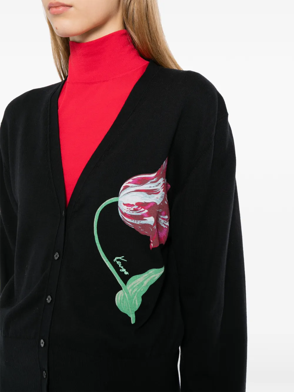 Kenzo Vest met V-hals en bloem intarsia Zwart
