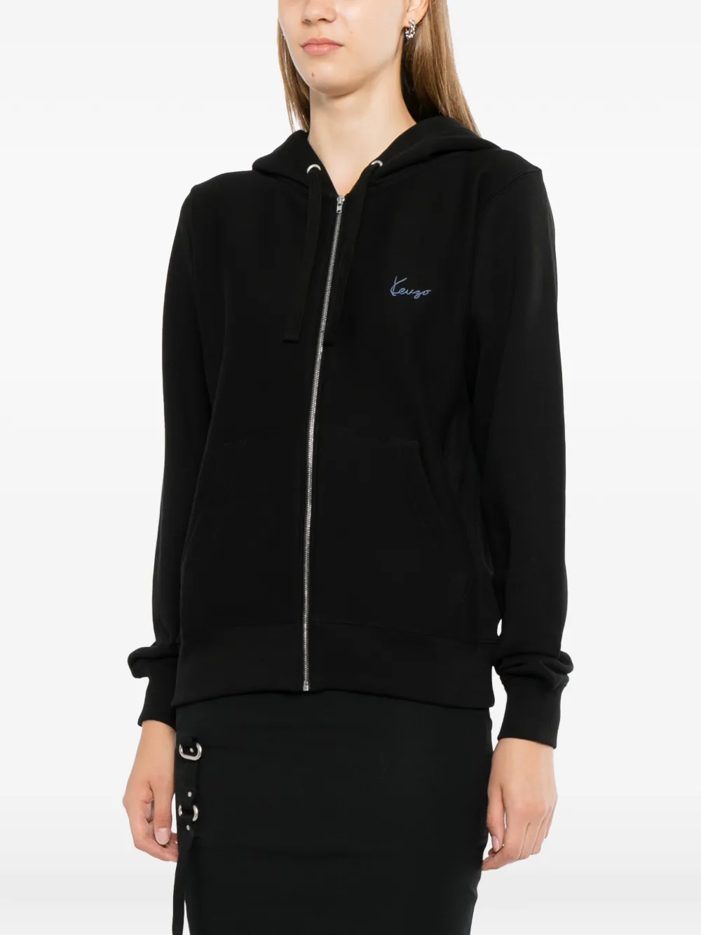 Kenzo Hoodie met geborduurd logo en rits Zwart